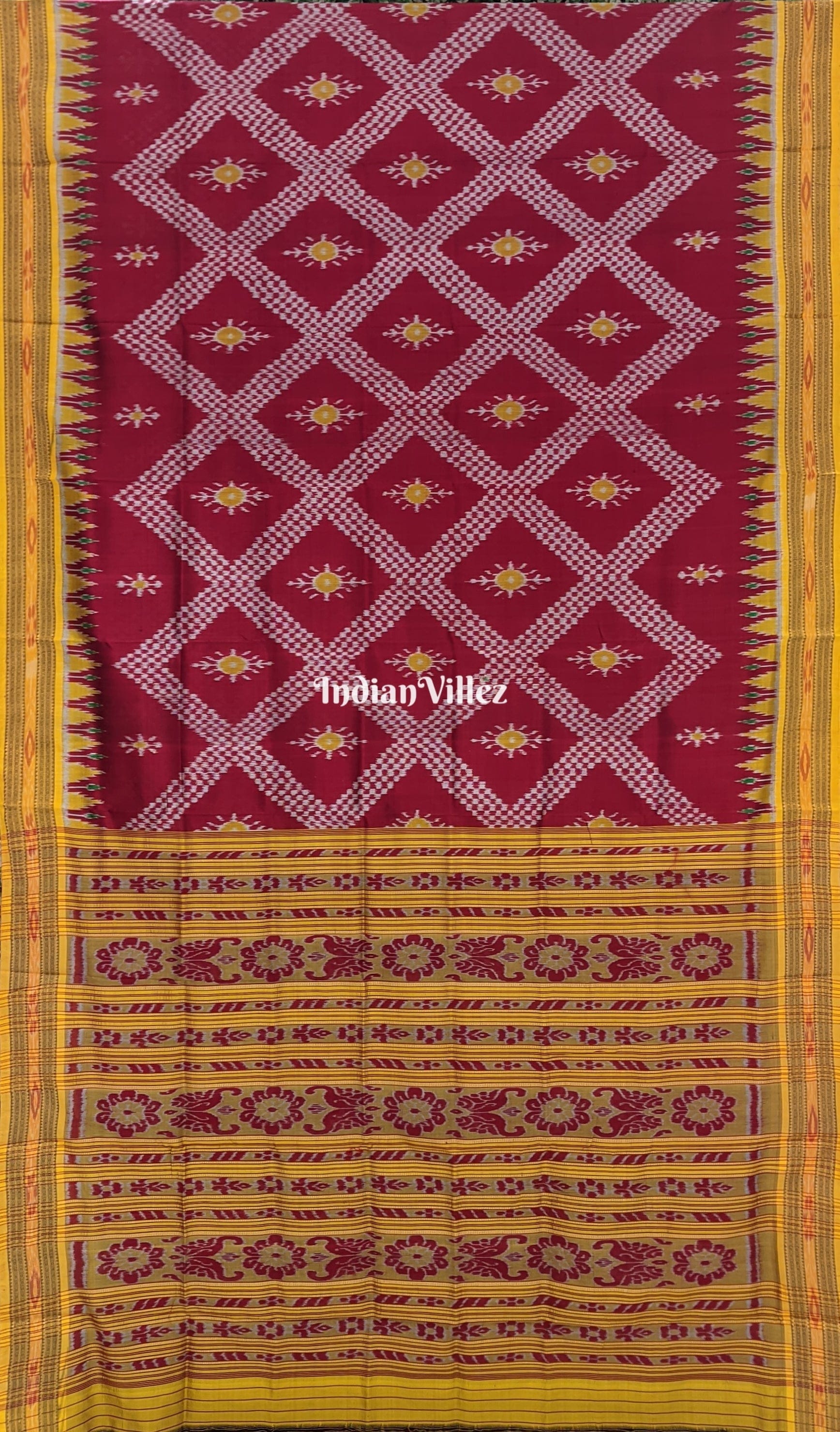 Maroon Odisha Handloom Tarabali Khandua Silk Saree