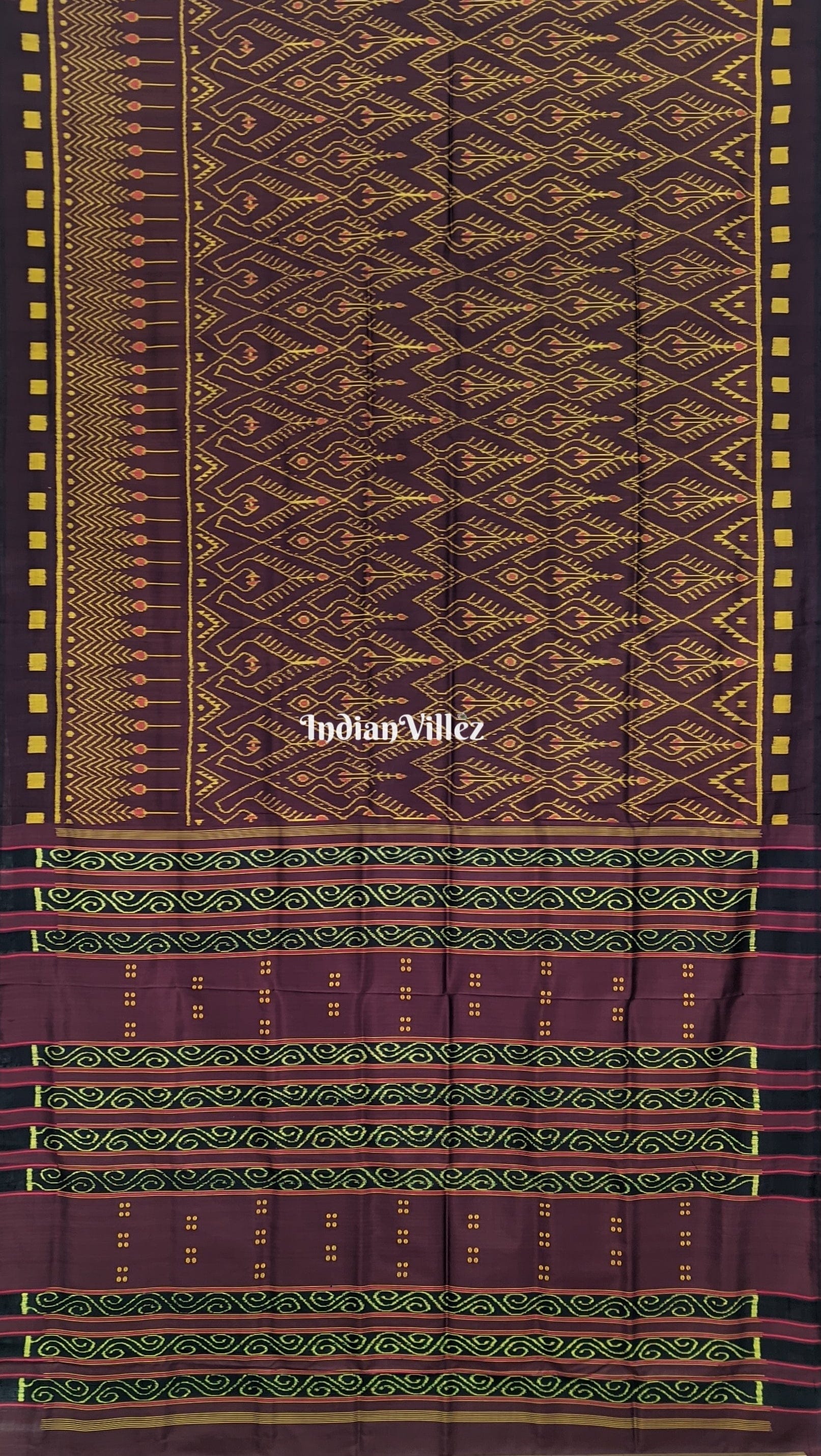 Coffee Color Cambodian Ikat Contemporary Odisha Handloom Silk Saree