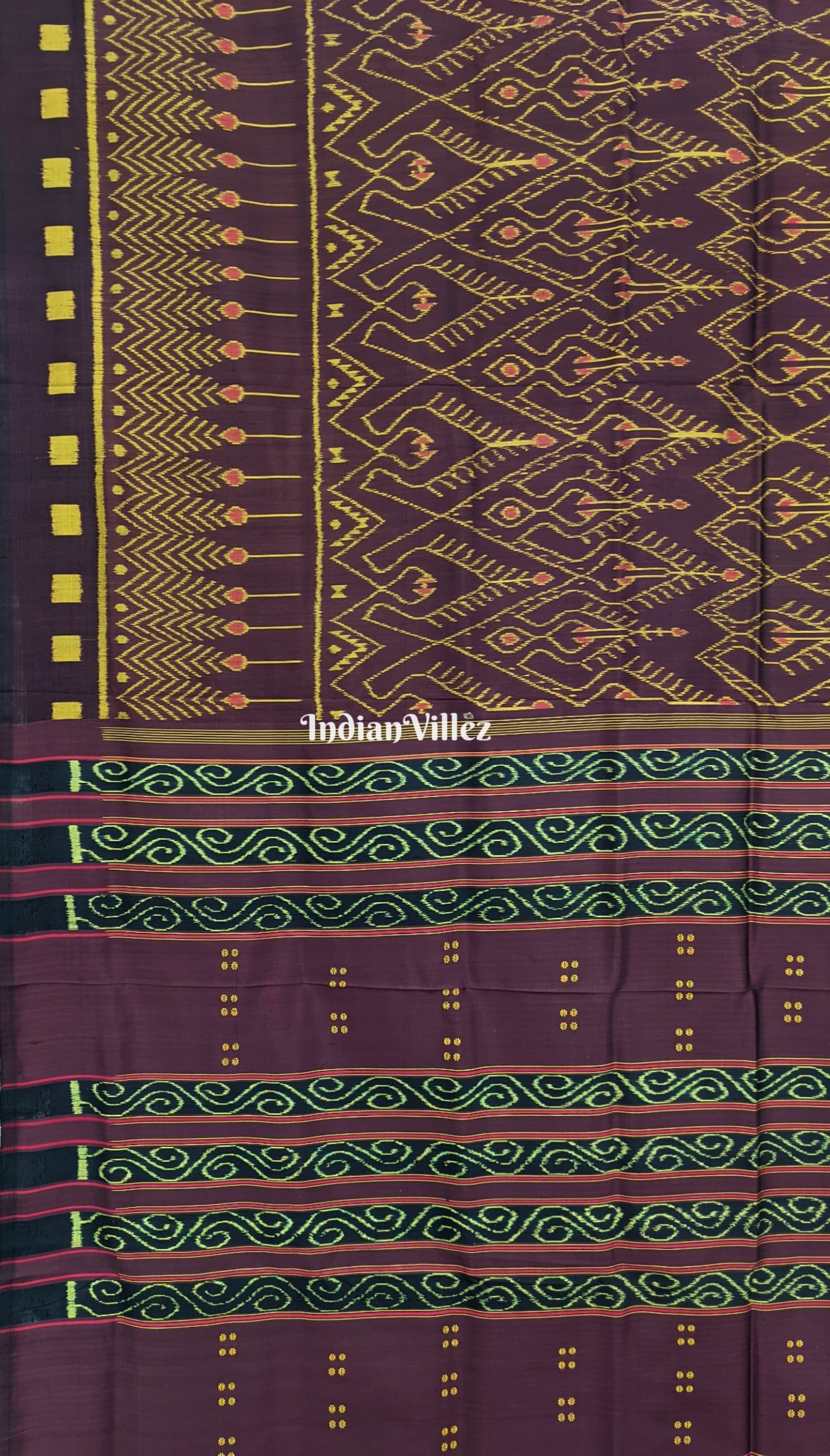 Coffee Color Cambodian Ikat Contemporary Odisha Handloom Silk Saree