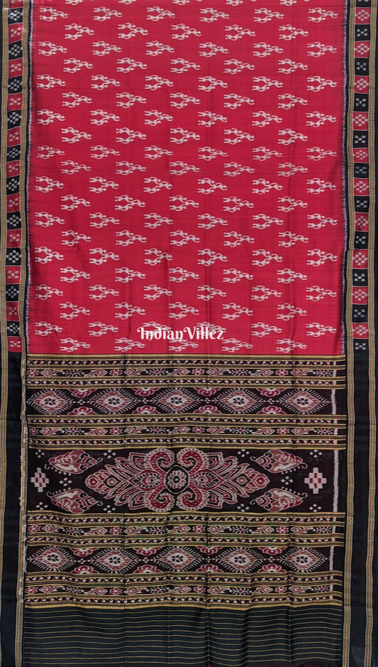 Maroon Tribal Theme with Single Pasapalli Border Khandua Silk Saree