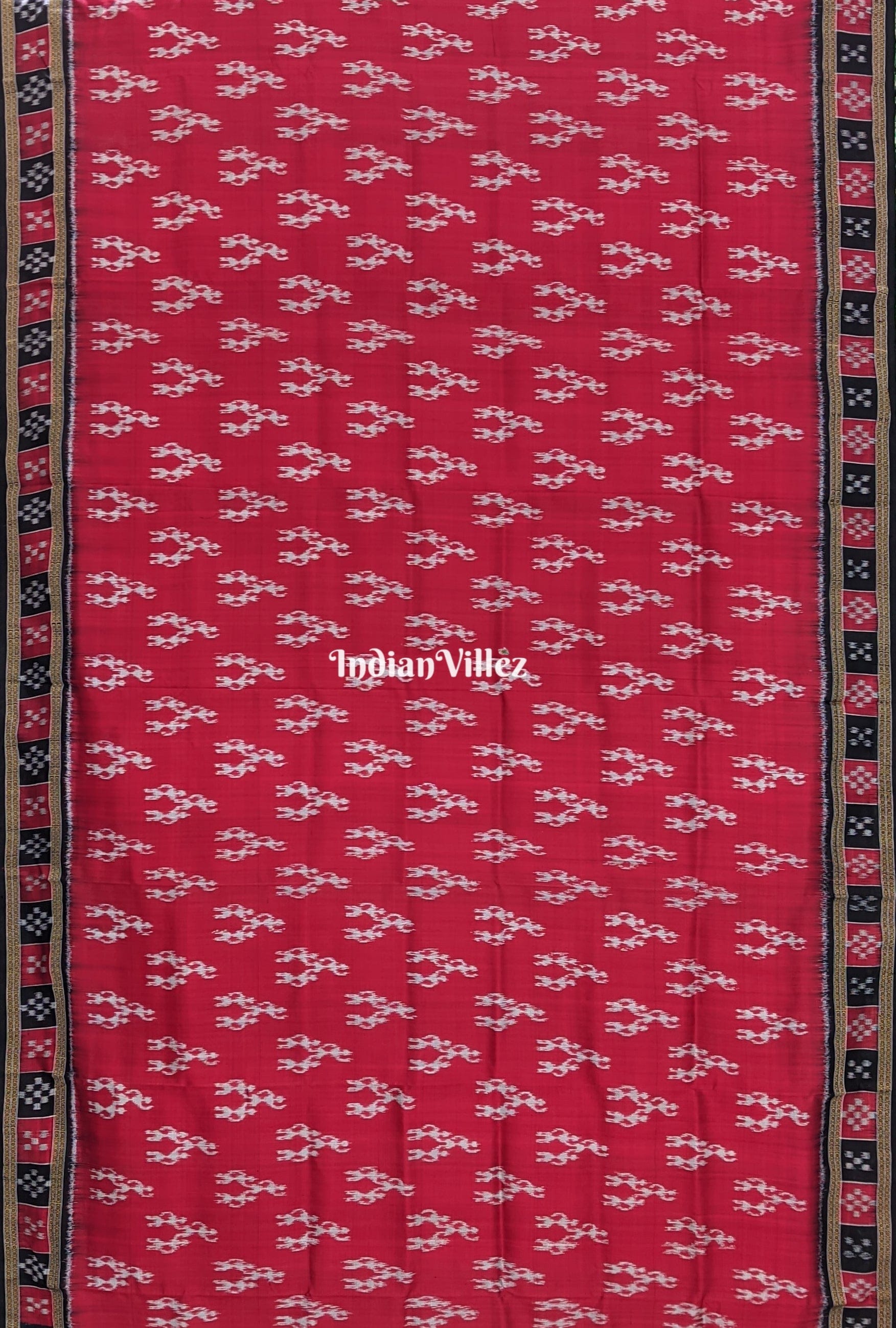 Maroon Tribal Theme with Single Pasapalli Border Khandua Silk Saree