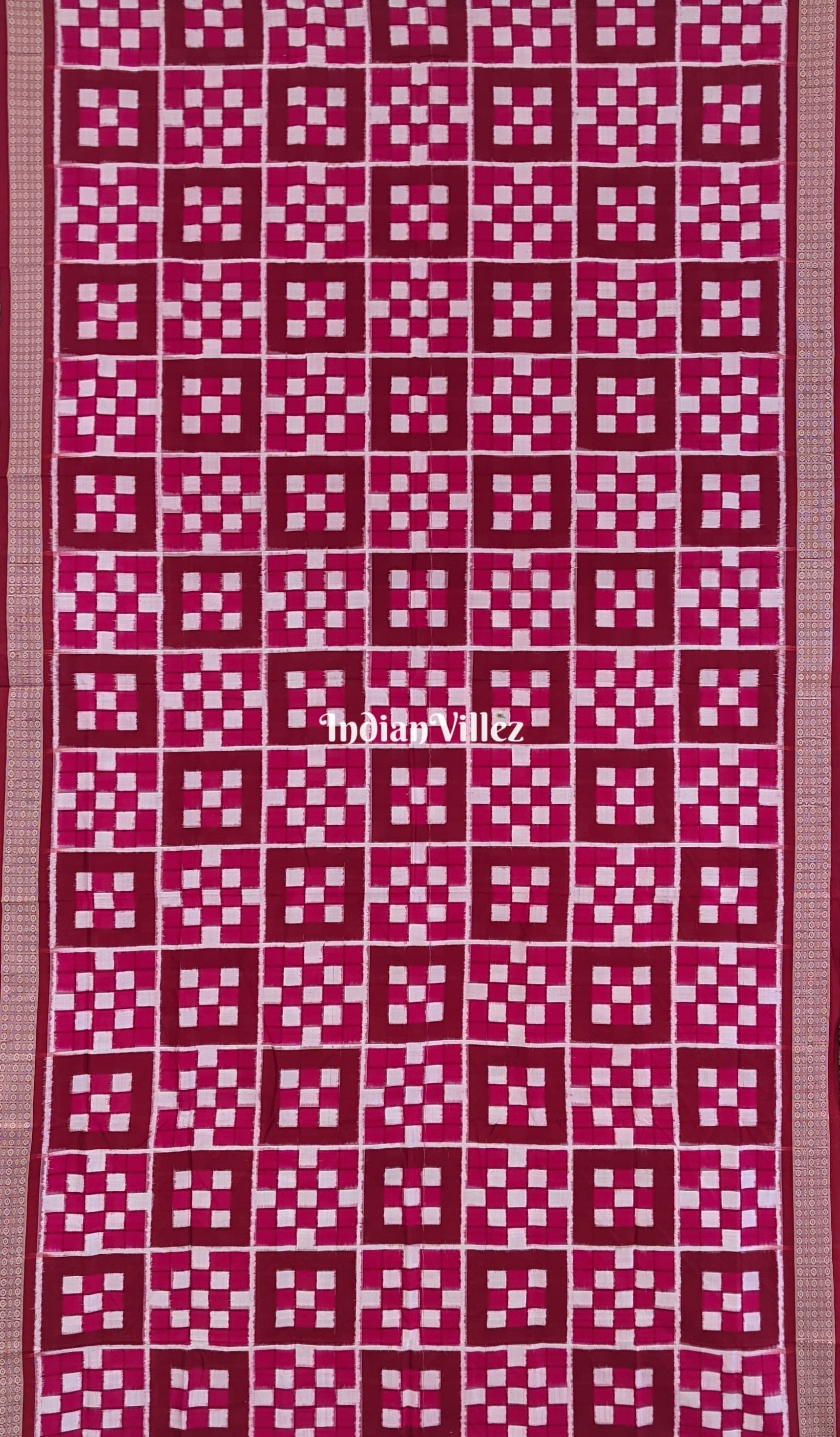 Maroon Pink Body Pasapali Sambalpuri Ikat Silk Saree