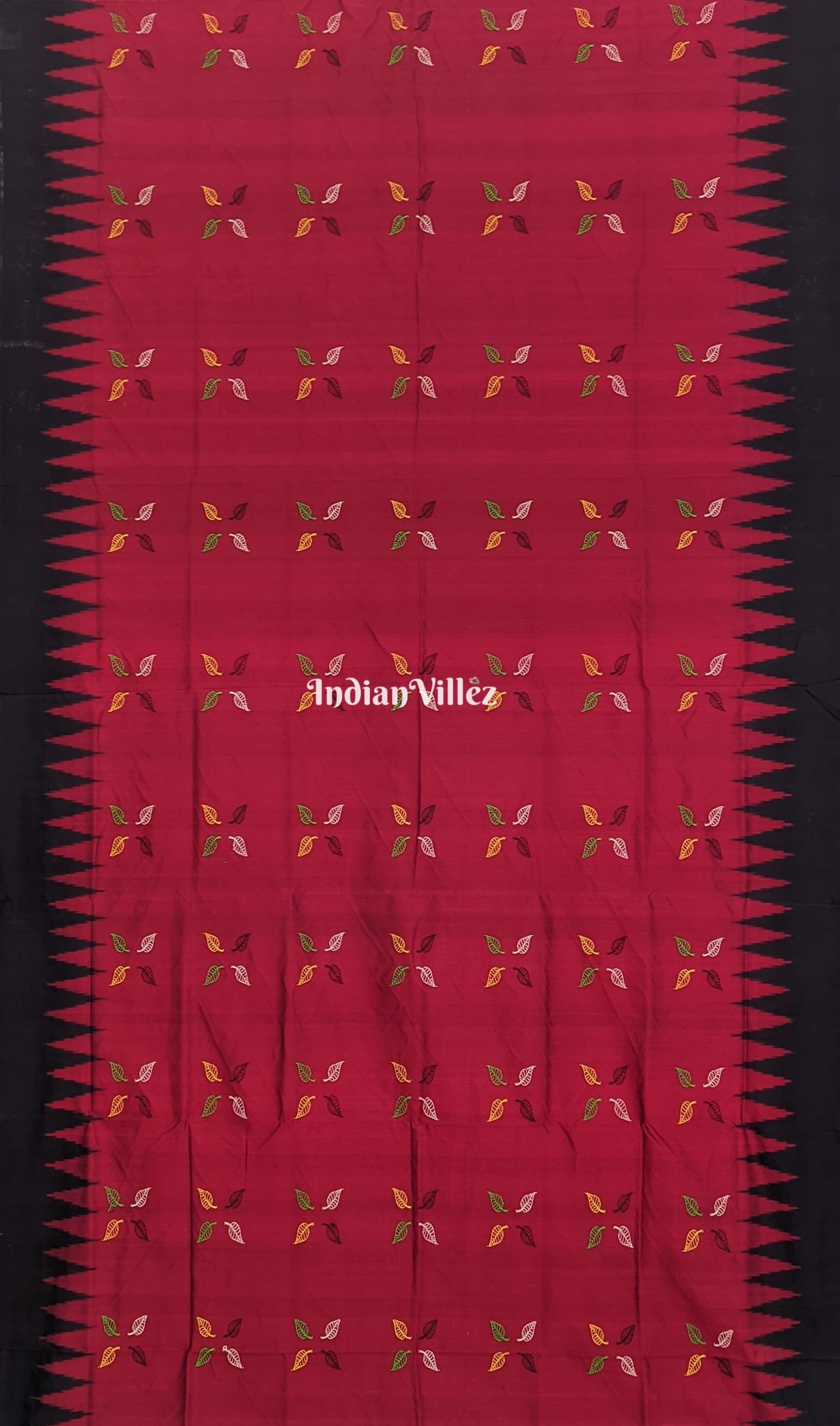 Maroon Leaf Design Odisha Handloom Bomkai Silk Saree