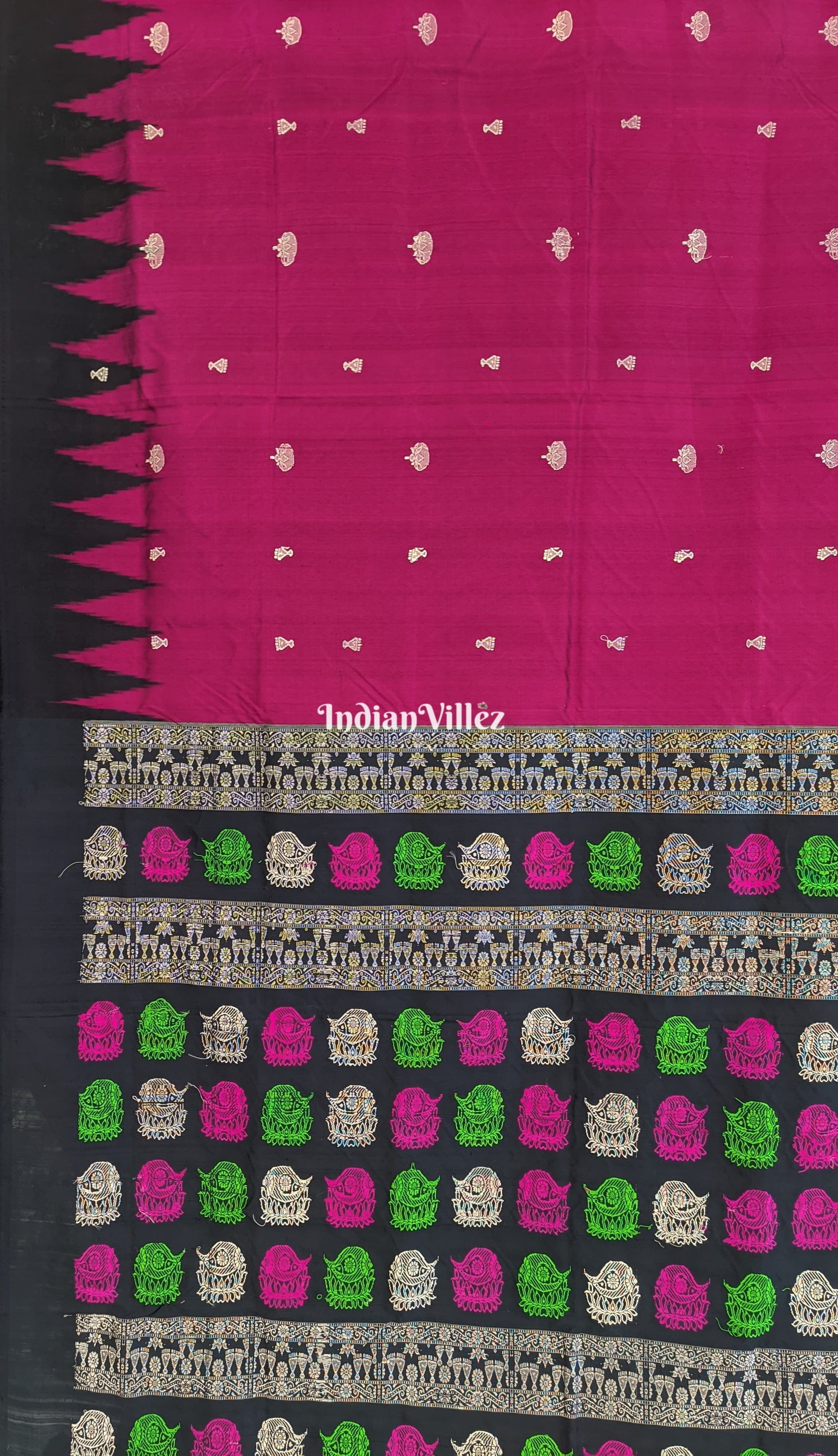 Magenta Single Laxmi Pada & Lotus Motif Bomkai Silk Saree