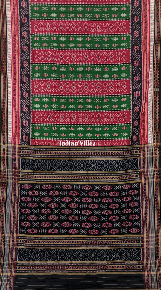 Green Red Flower with Sachipar Border Contemporary Odisha Ikat Silk Saree