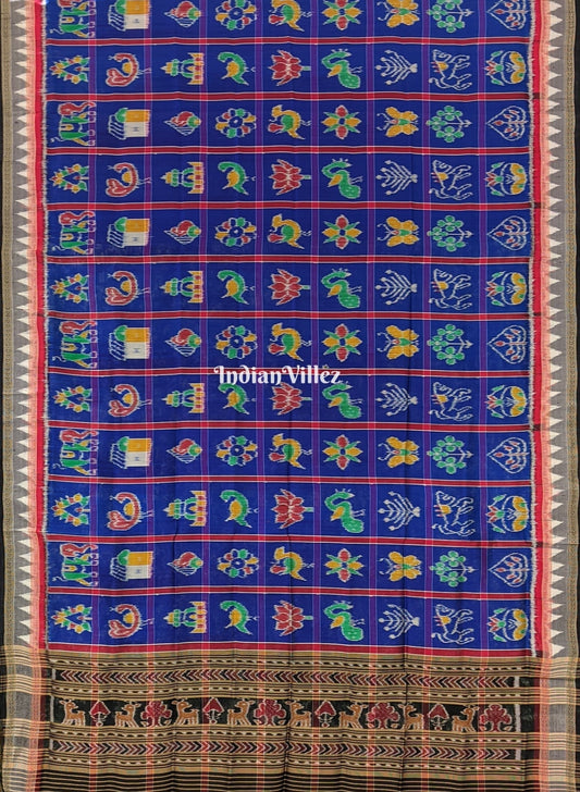 Navy Blue Nabakothi Odisha Handloom Silk Dupatta