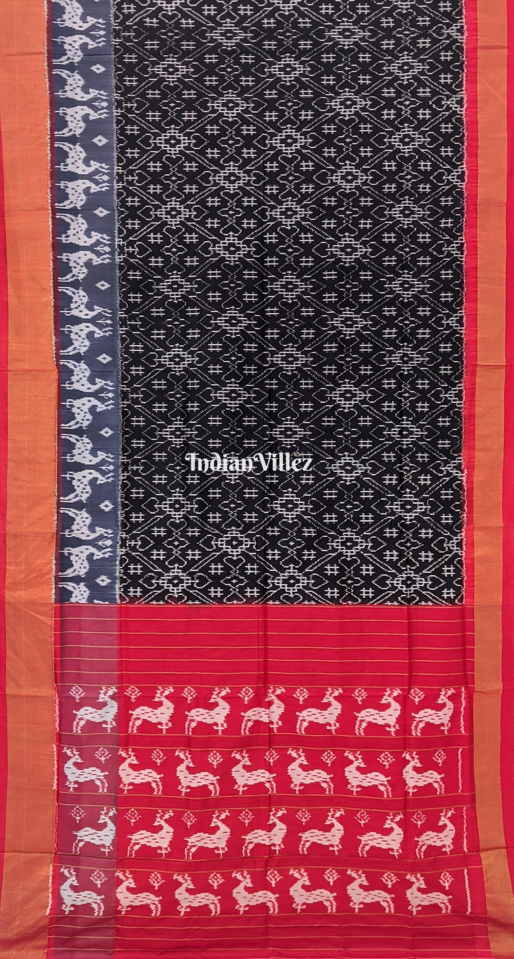 Black Gray Red Silk Handloom Pochampally Ikkat Saree