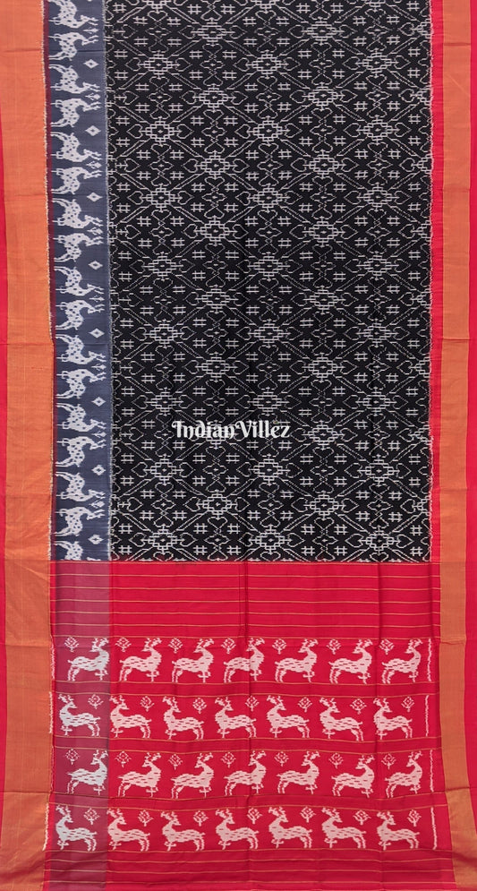 Black Gray Red Silk Handloom Pochampally Ikkat Saree