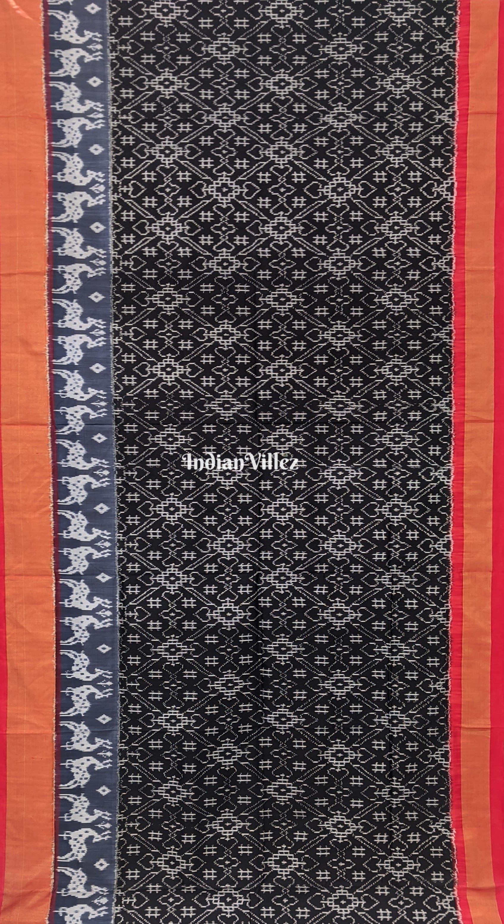 Black Gray Red Silk Handloom Pochampally Ikkat Saree