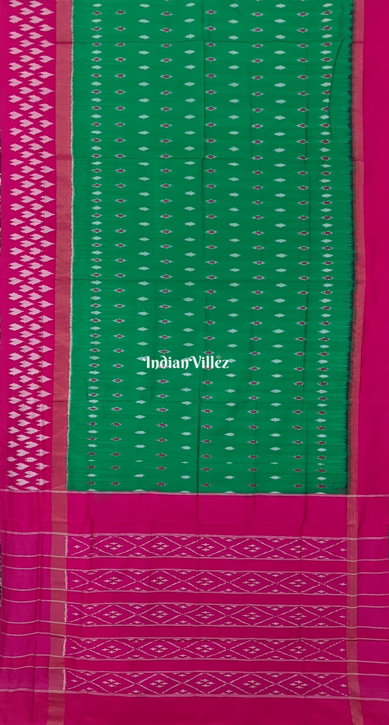 Green with Magenta Pink Pochampally Ikat Silk Saree