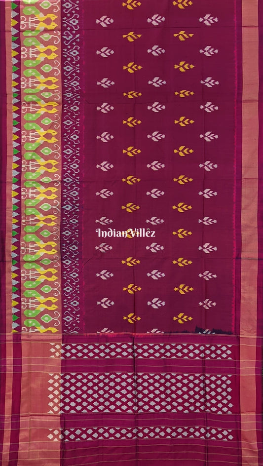 Dark Pink Pochampally Ikat Silk Handloom Saree