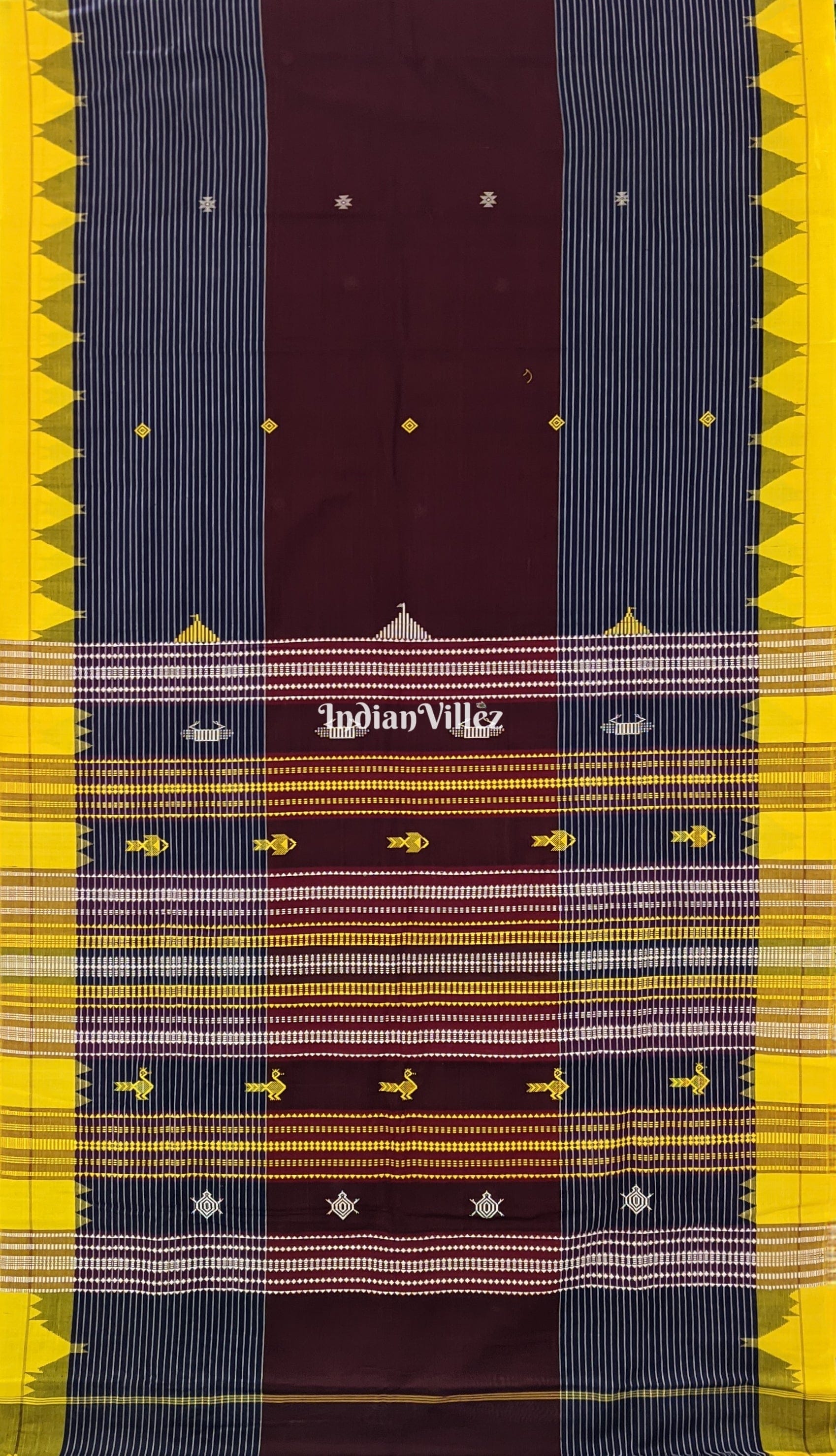 Yellow Maroon Kotpad Natural Dye Odisha Handloom Saree