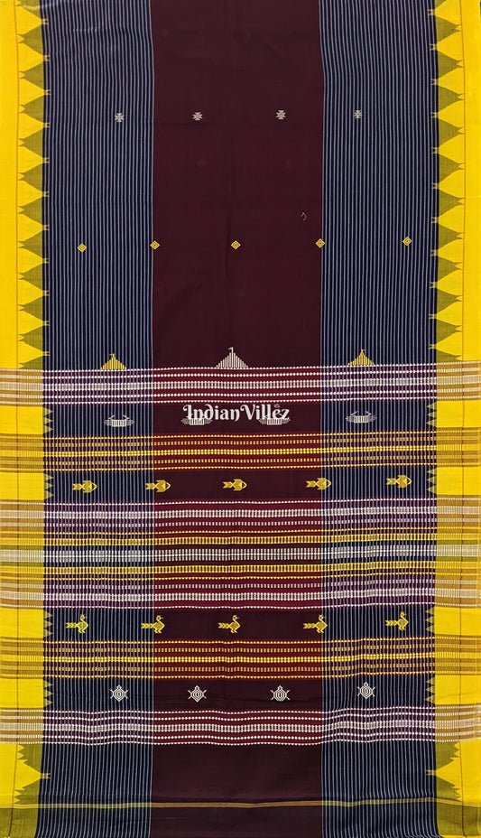 Yellow Maroon Kotpad Natural Dye Odisha Handloom Saree