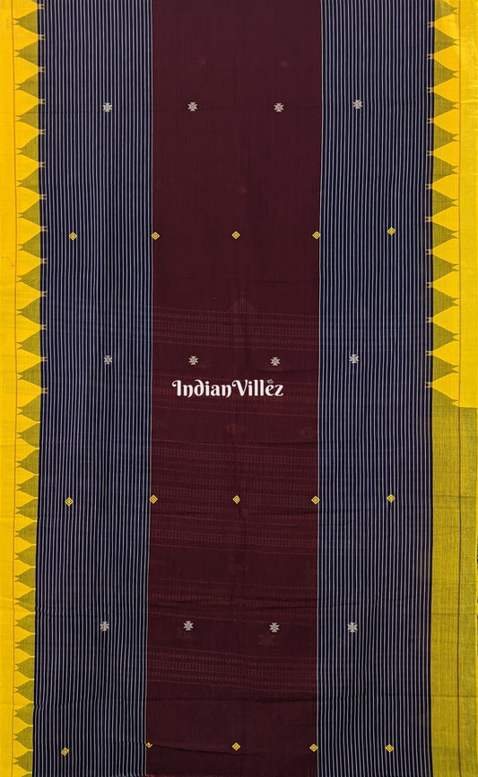 Yellow Maroon Kotpad Natural Dye Odisha Handloom Saree