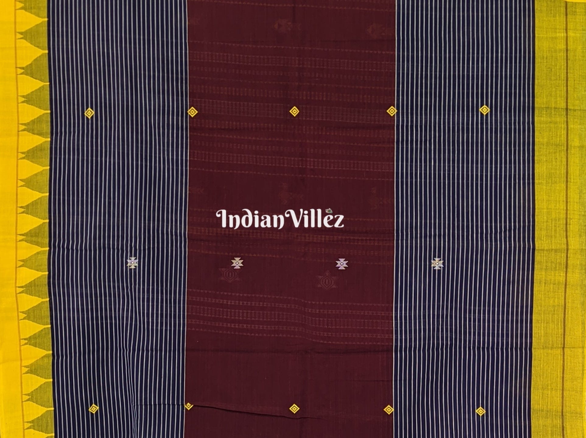 Yellow Maroon Kotpad Natural Dye Odisha Handloom Saree