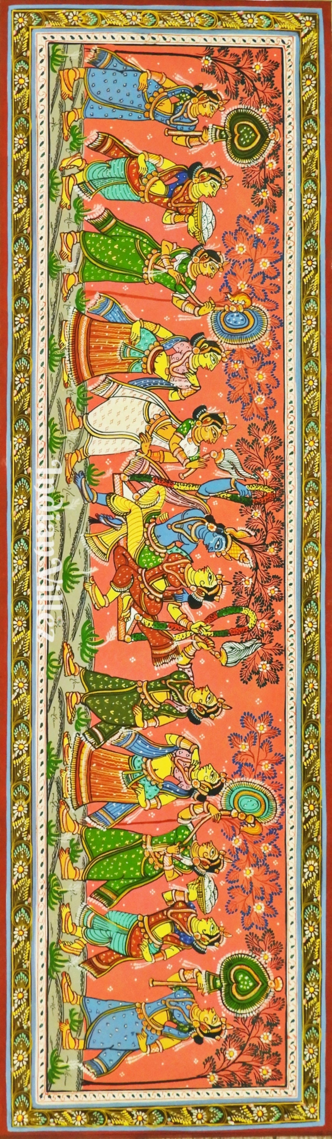 Radha Krishna Theme Odisha Pattachitra Painting (12*40 Inch )