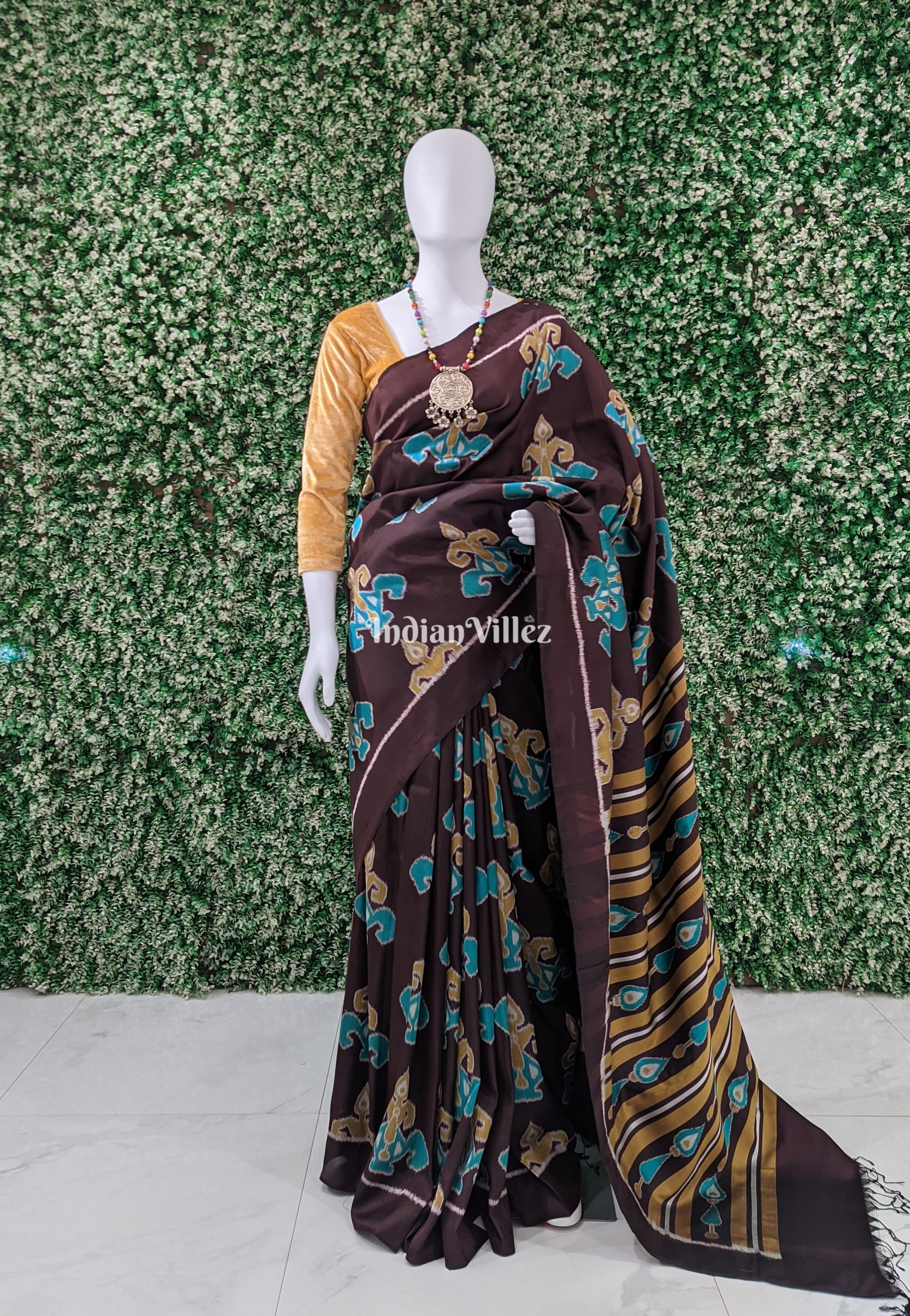 Chocolate Brown Odisha Ikat Contemporary Khandua Silk Saree