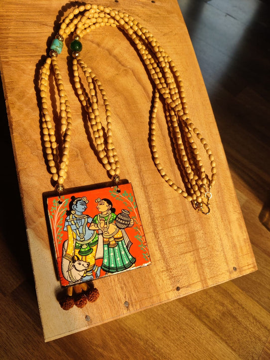 Radha Krishna Pattachitra Hand Painted Necklace