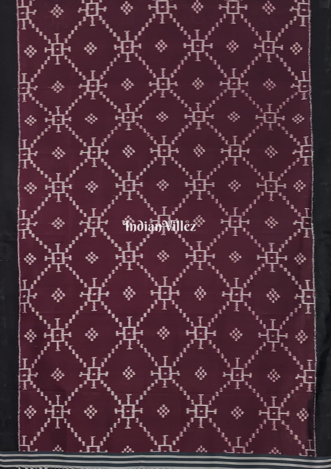 Dark Maroon with Black Pasapali inspired Contemporary Odisha Ikat Silk Saree