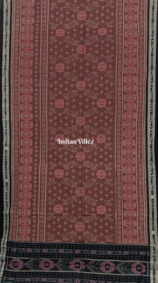 Rust Flower Design Sambalpuri Ikat Cotton Saree