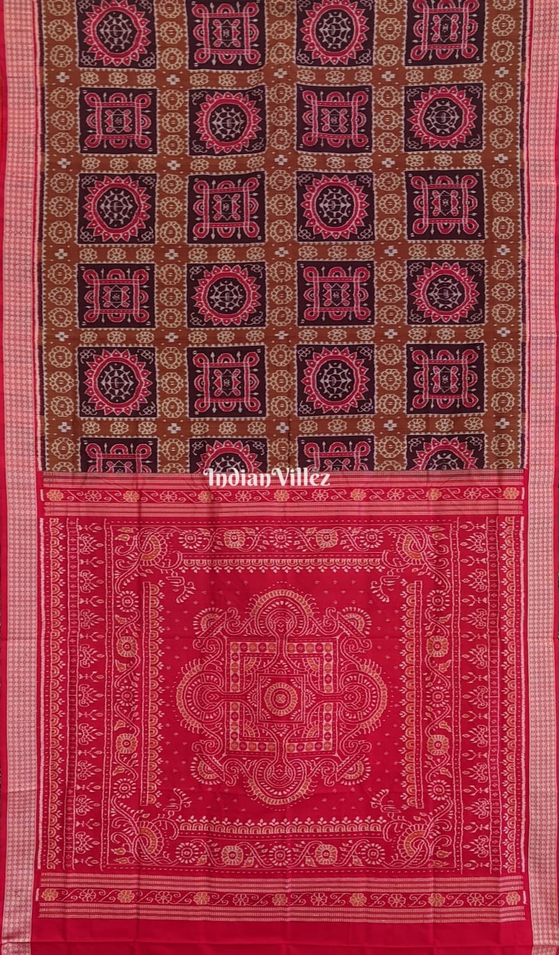 Rust Maroon Odisha Ikat Sambalpuri Silk Saree