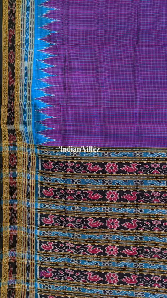 Violet with Red Checks Sachipar Odisha Handloom Khandua Silk Saree