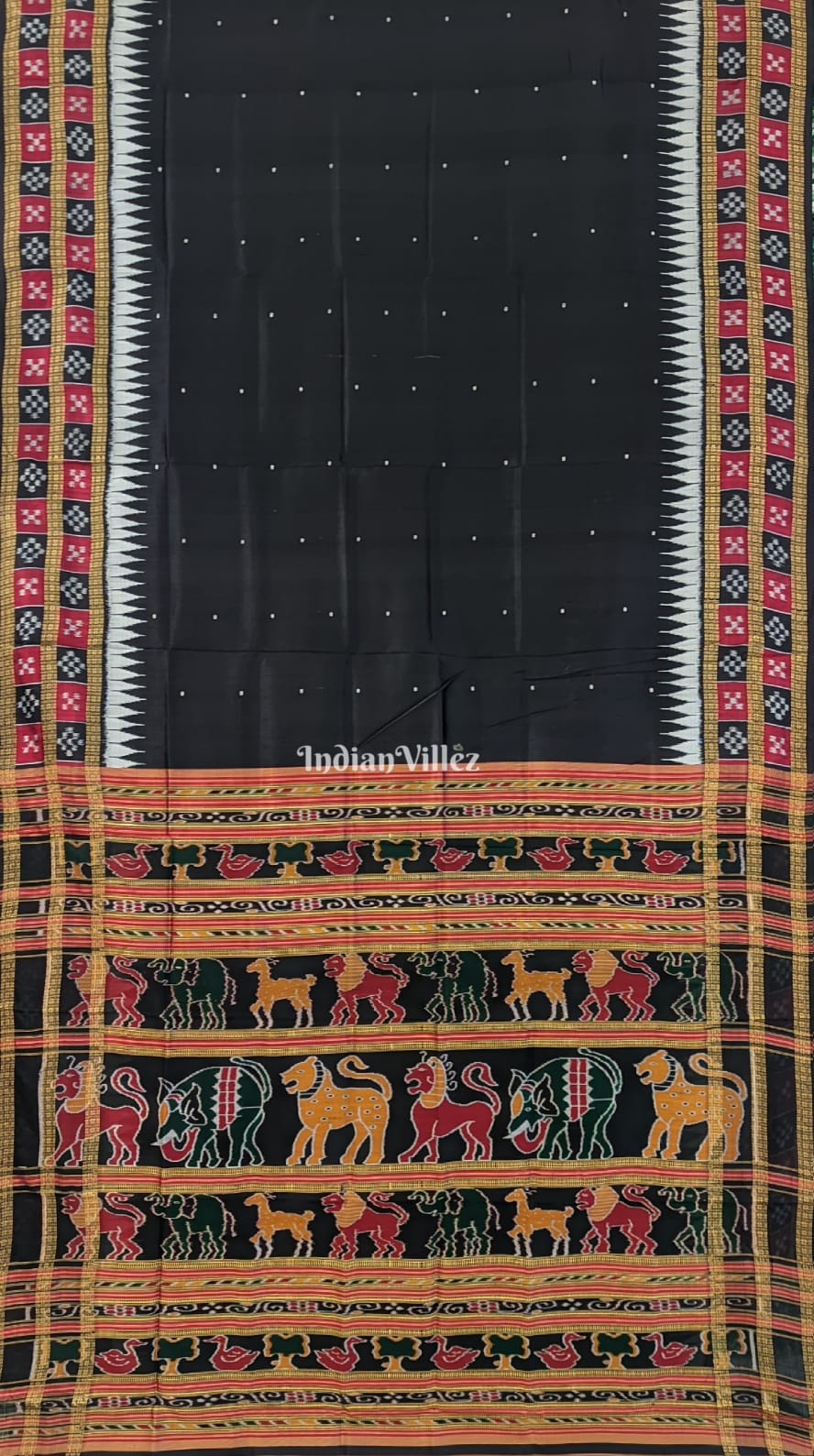 Black Double Border Pasapali Khandua Silk Saree with Tribal Anchal