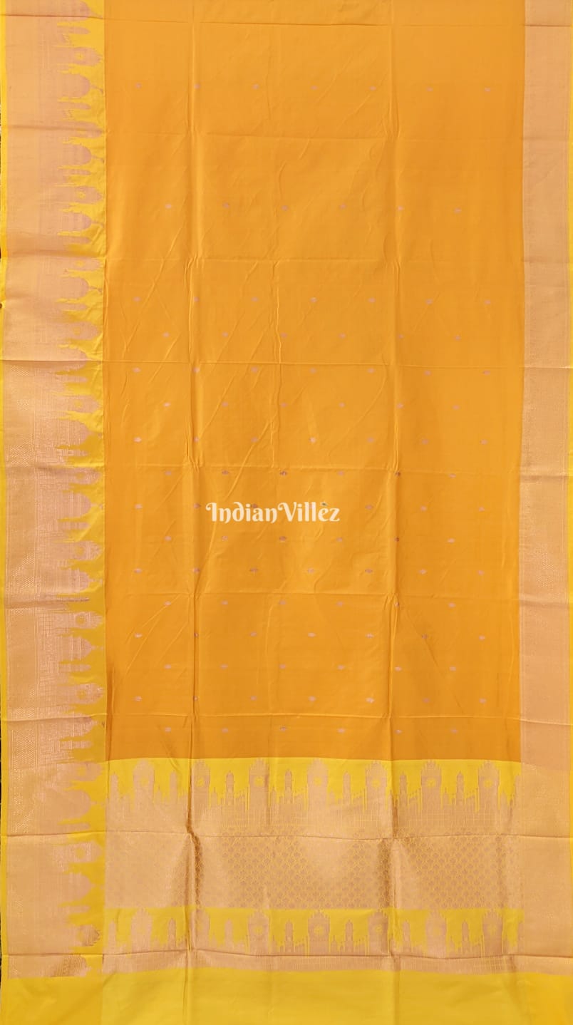 Yellow Banarasi Katan Silk Saree Inspired by Big Ben, London & United States Capitol, Washington DC