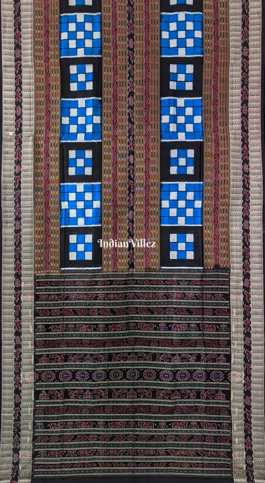 Blue Black Odisha Ikat Pasapalli Bichitrapuri Silk Saree