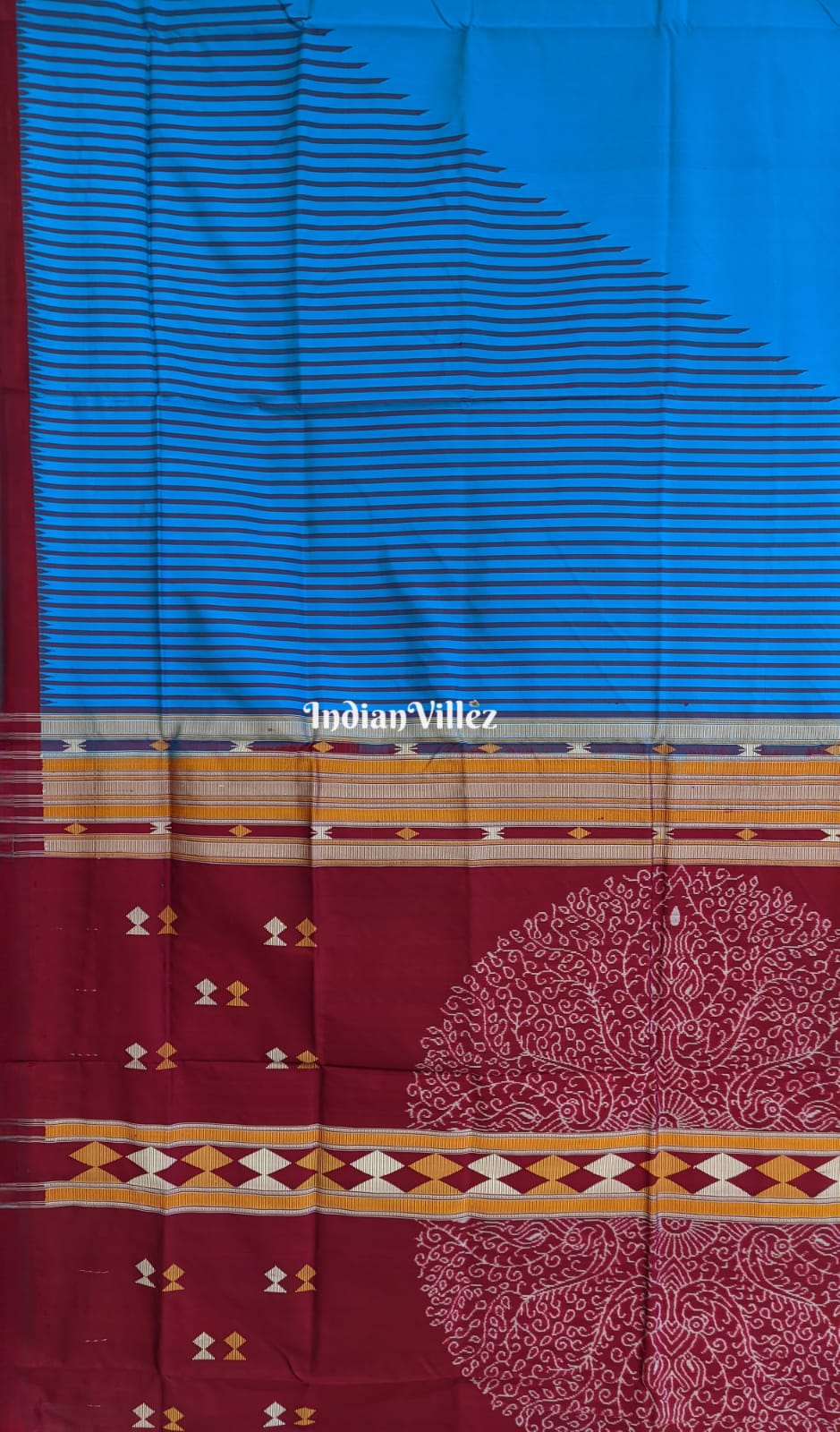 Sky Blue with Shoulder Design Sambalpuri Ikat Saree