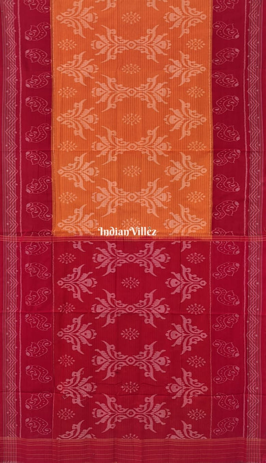 Yellow Red Sambalpuri Ikat Maniabandha Cotton Saree