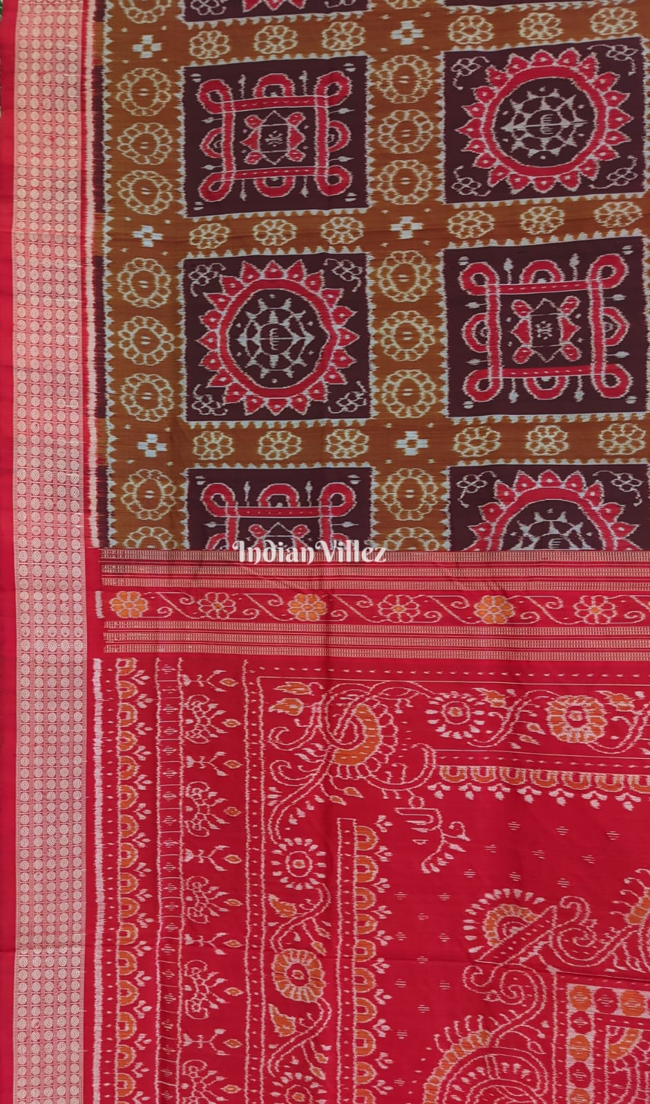 Rust Maroon Odisha Ikat Sambalpuri Silk Saree