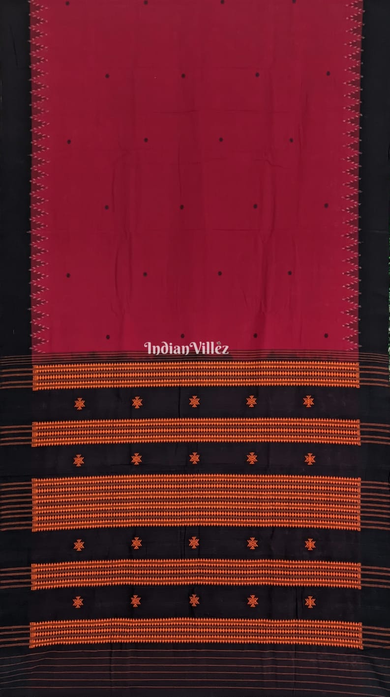 Maroon Black Natural Dyed Kotpad Cotton Saree