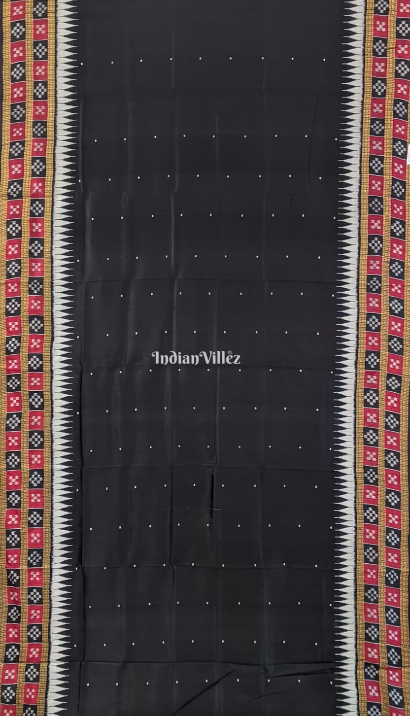 Black Double Border Pasapali Khandua Silk Saree with Tribal Anchal