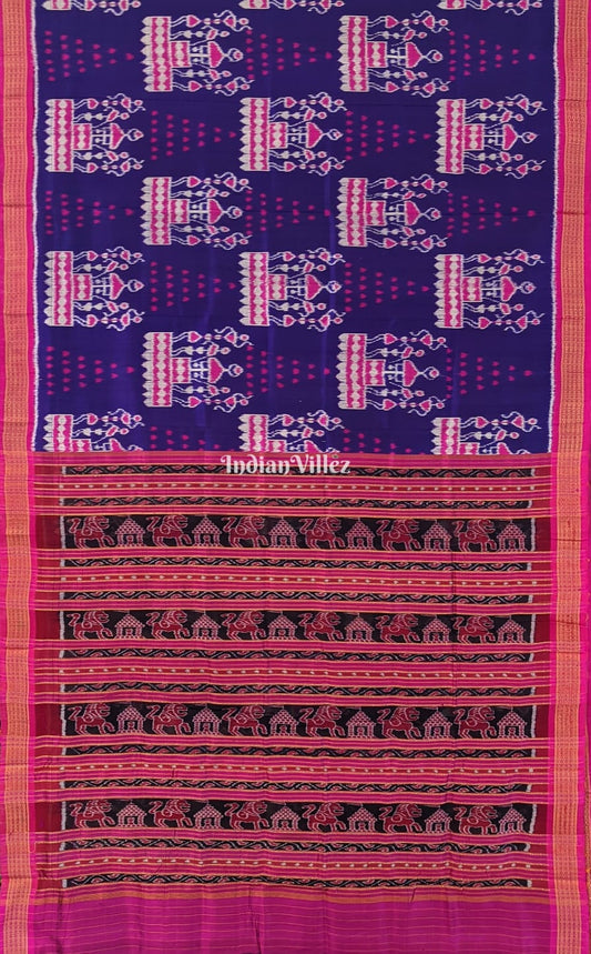 Blue Tribal Jhoti Theme Odisha Handloom Khandua Silk Saree