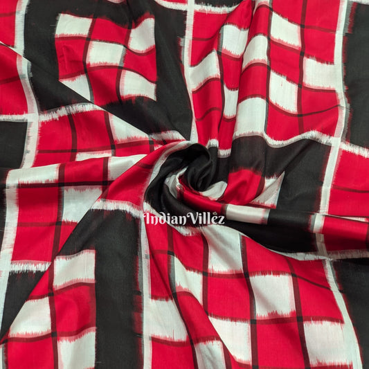 Black Red Pasapalli Theme Sambalpuri Silk Fabric