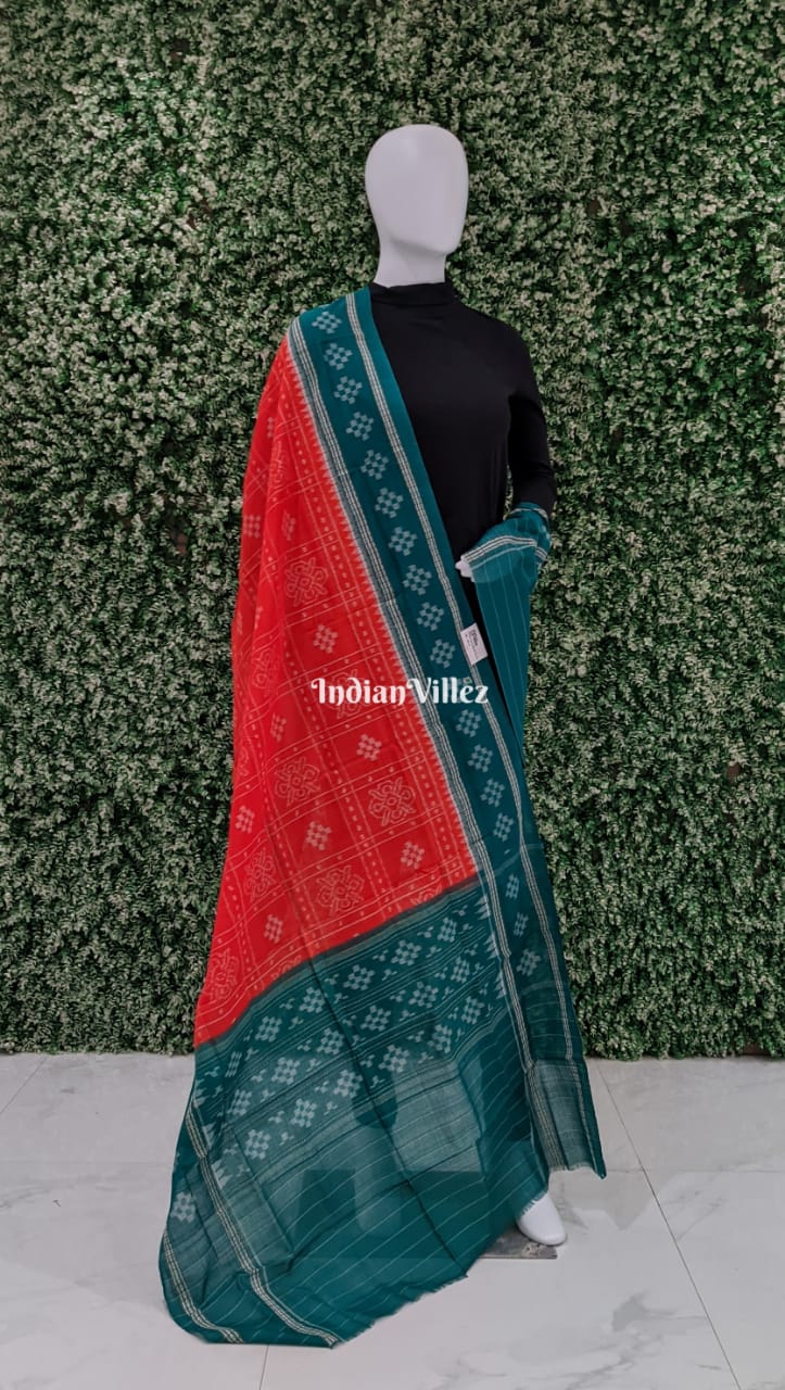 Orange Green Pasapali Theme Sambalpuri Cotton Dupatta