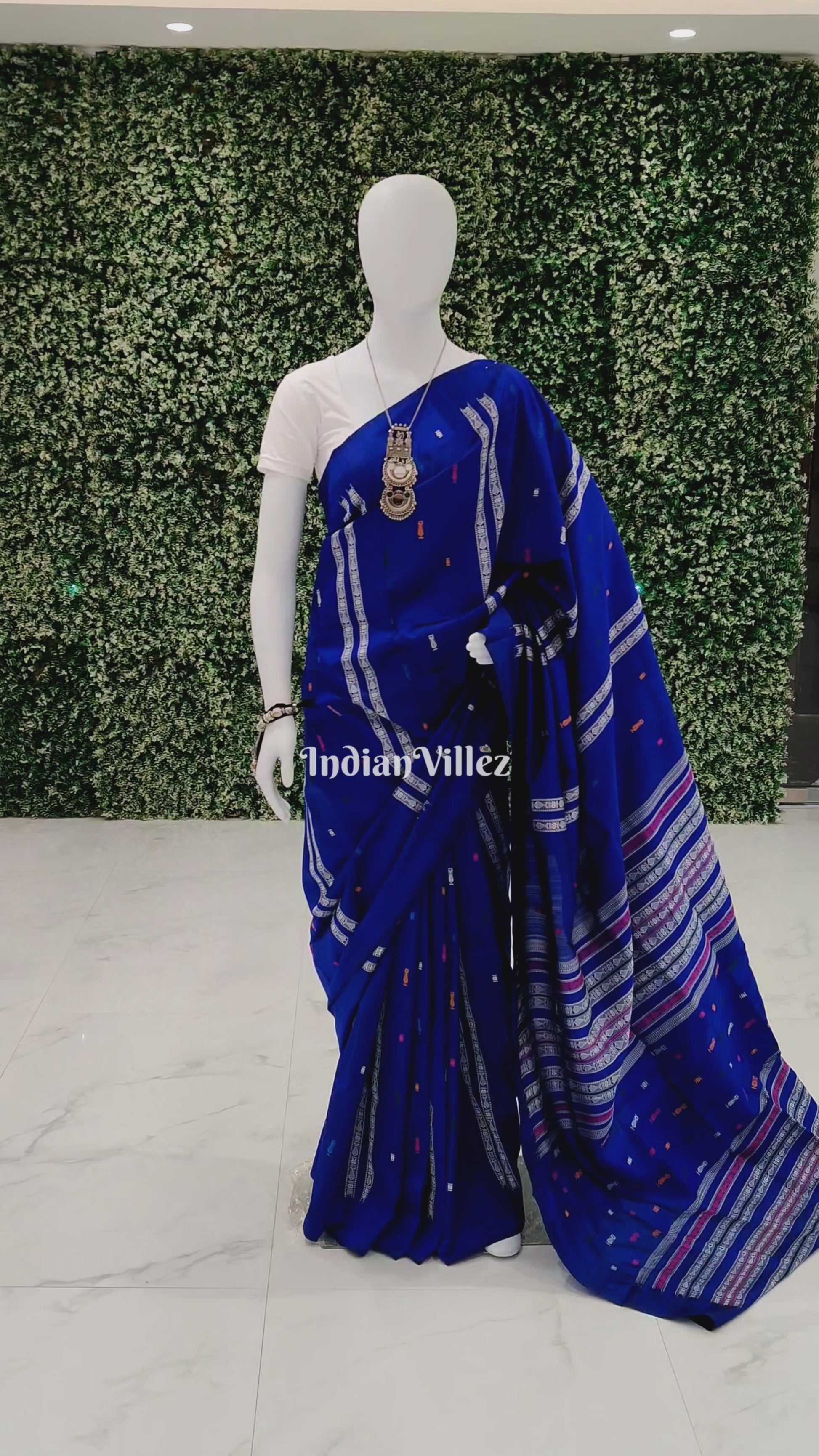 Blue Habaspuri Inspired Fish Sambalpuri Bomkai Silk Handloom Saree