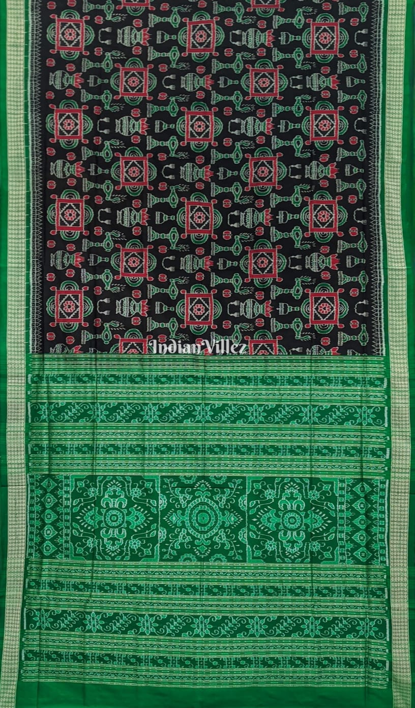 Black Green Kumbha Design Exclusive Sambalpuri Ikat Silk Saree