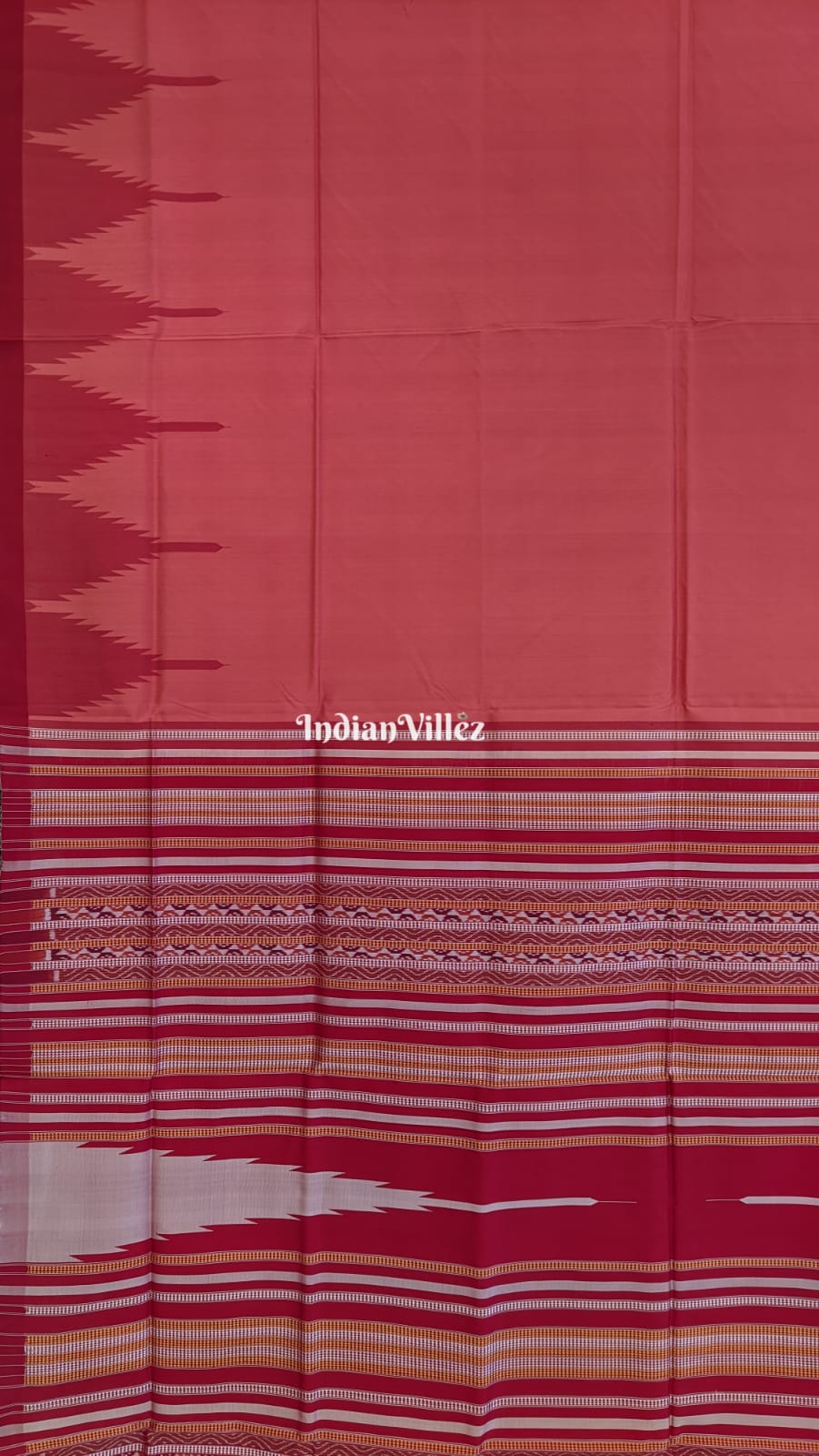 Peach Red Phoda Kumbha Sambalpuri Ikat Silk Saree