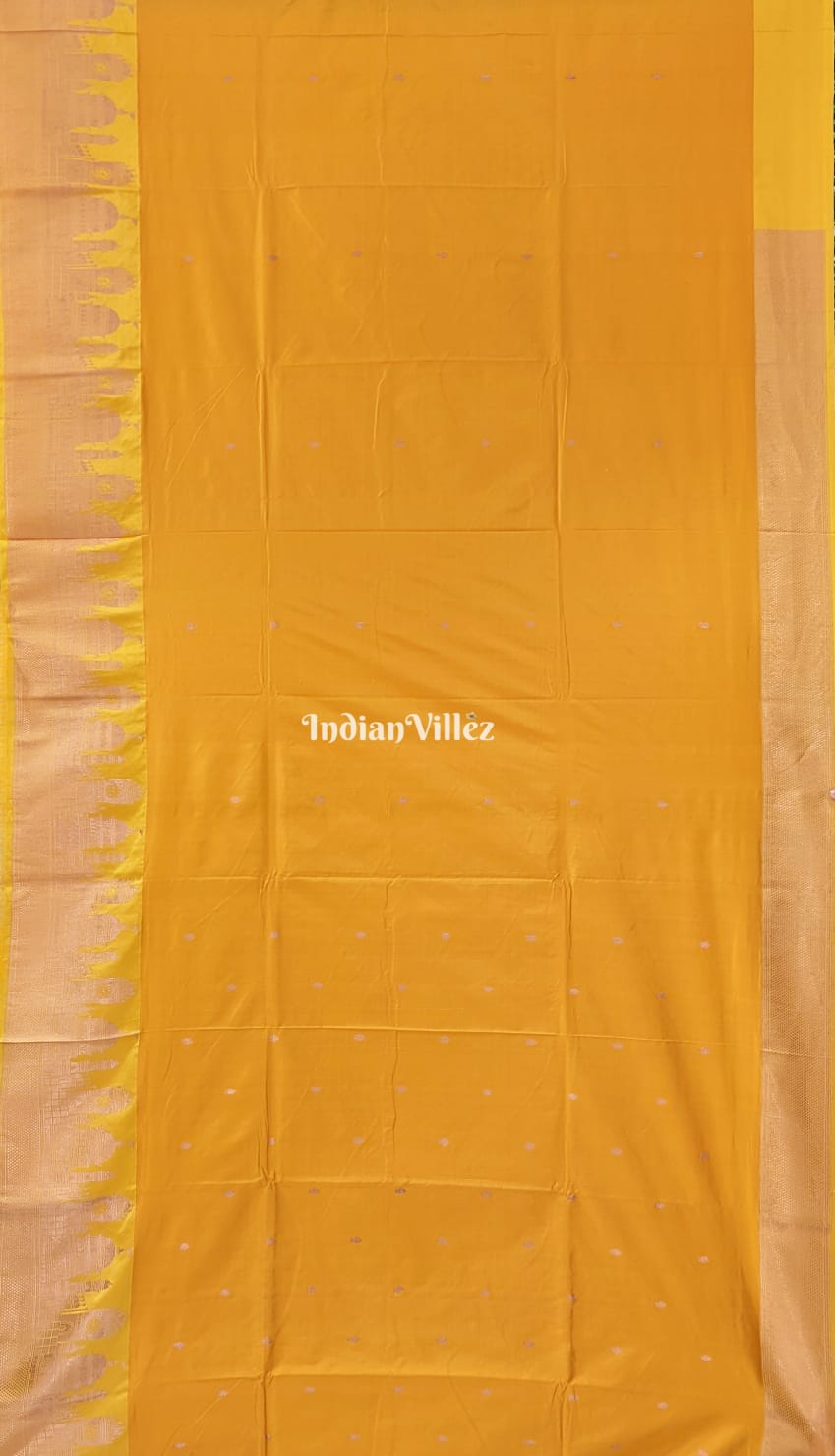 Yellow Banarasi Katan Silk Saree Inspired by Big Ben, London & United States Capitol, Washington DC