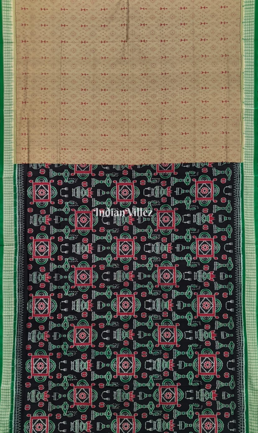 Black Green Kumbha Design Exclusive Sambalpuri Ikat Silk Saree