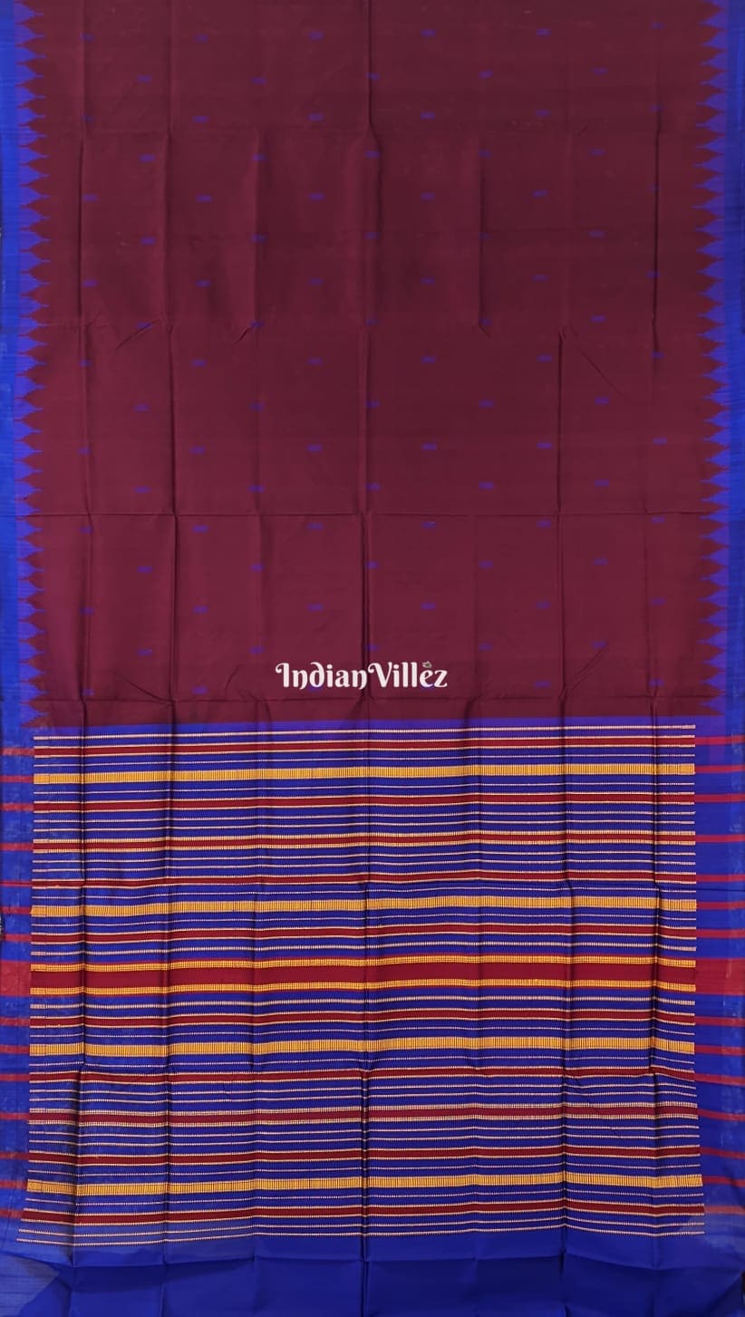 Dark Wine With Blue Kumbha Sambalpuri Ikat Tussar Silk Saree