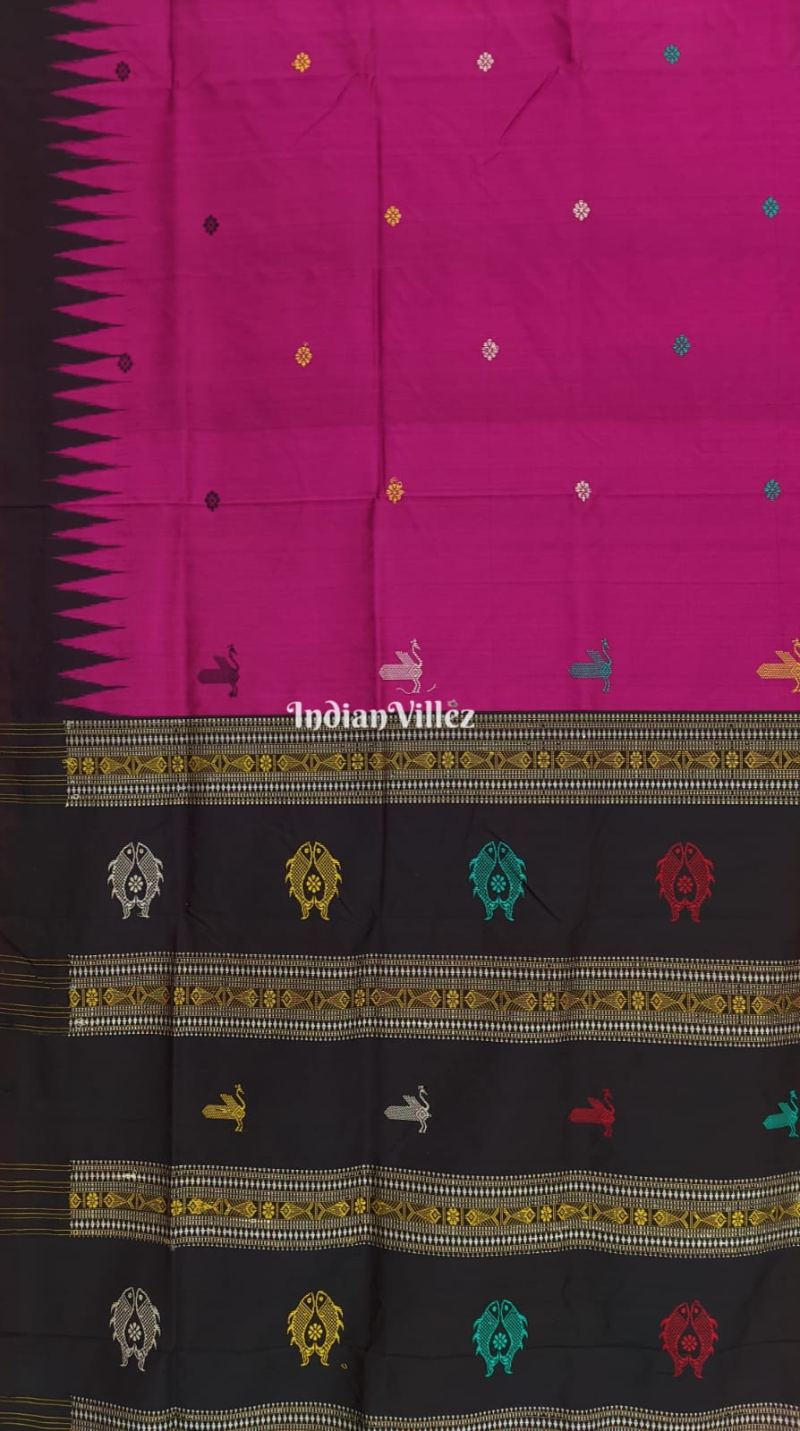 Rani Pink Flower Motifs Bomkai Silk Saree inspired by Ganjam Bomkai Theme