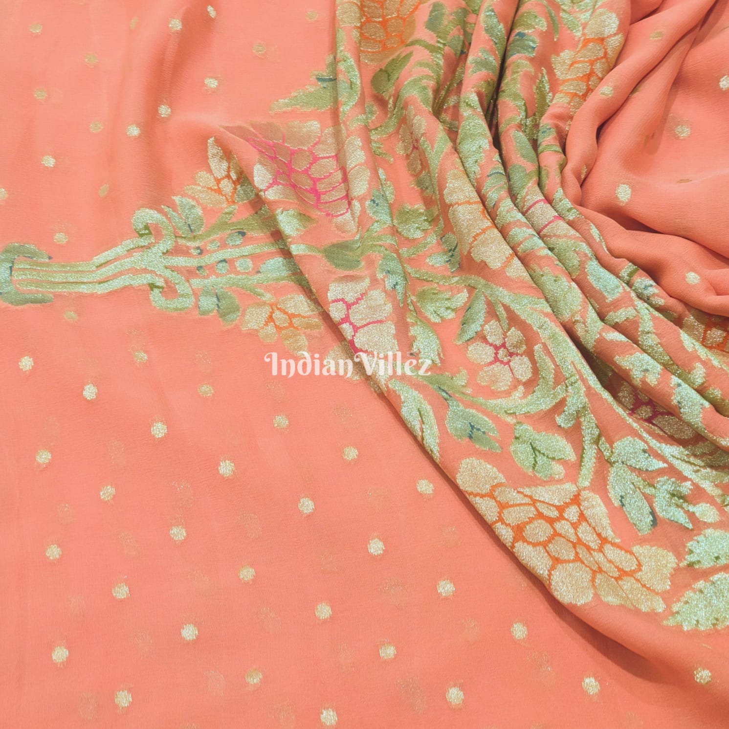 Peach Banarasi Khaddi Georgette Saree