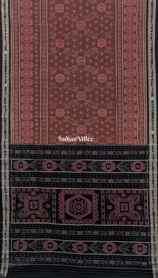 Rust Flower Design Sambalpuri Ikat Cotton Saree