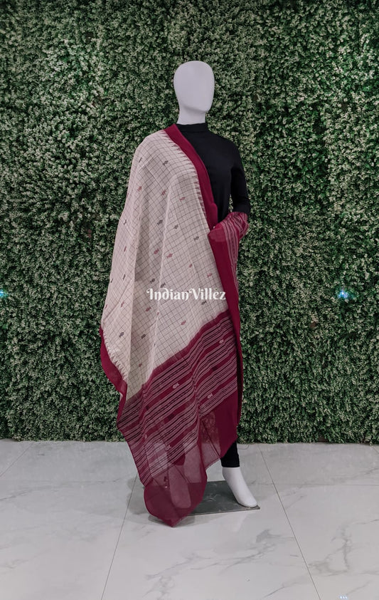 White Marron Butta Design Sambalpuri Cotton Dupatta 