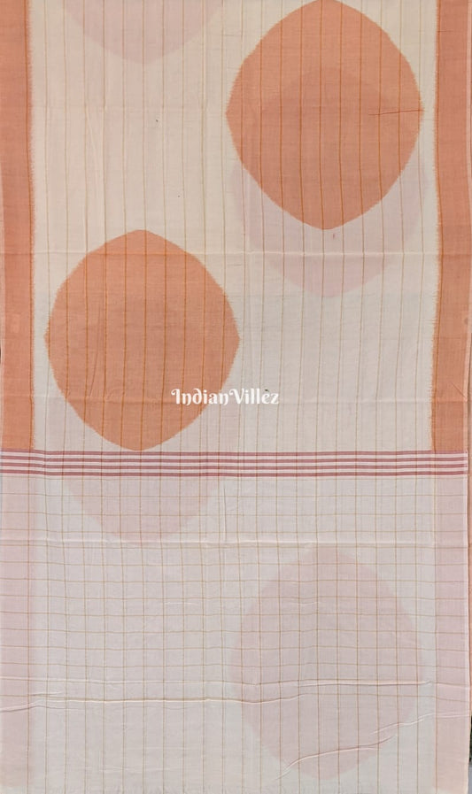 Light Orange Cream Moon Design Sambalpuri Ikat Maniabandha Cotton Saree