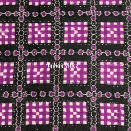 Black Purple Pasapali Theme Sambalpuri Ikat Cotton Fabric