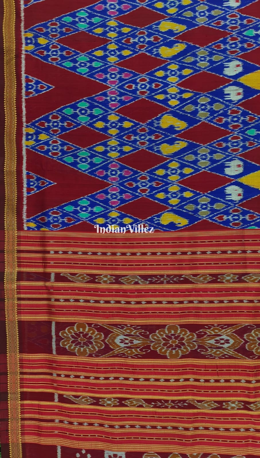 Red Blue Odisha Ikat Designer Khandua Silk Saree